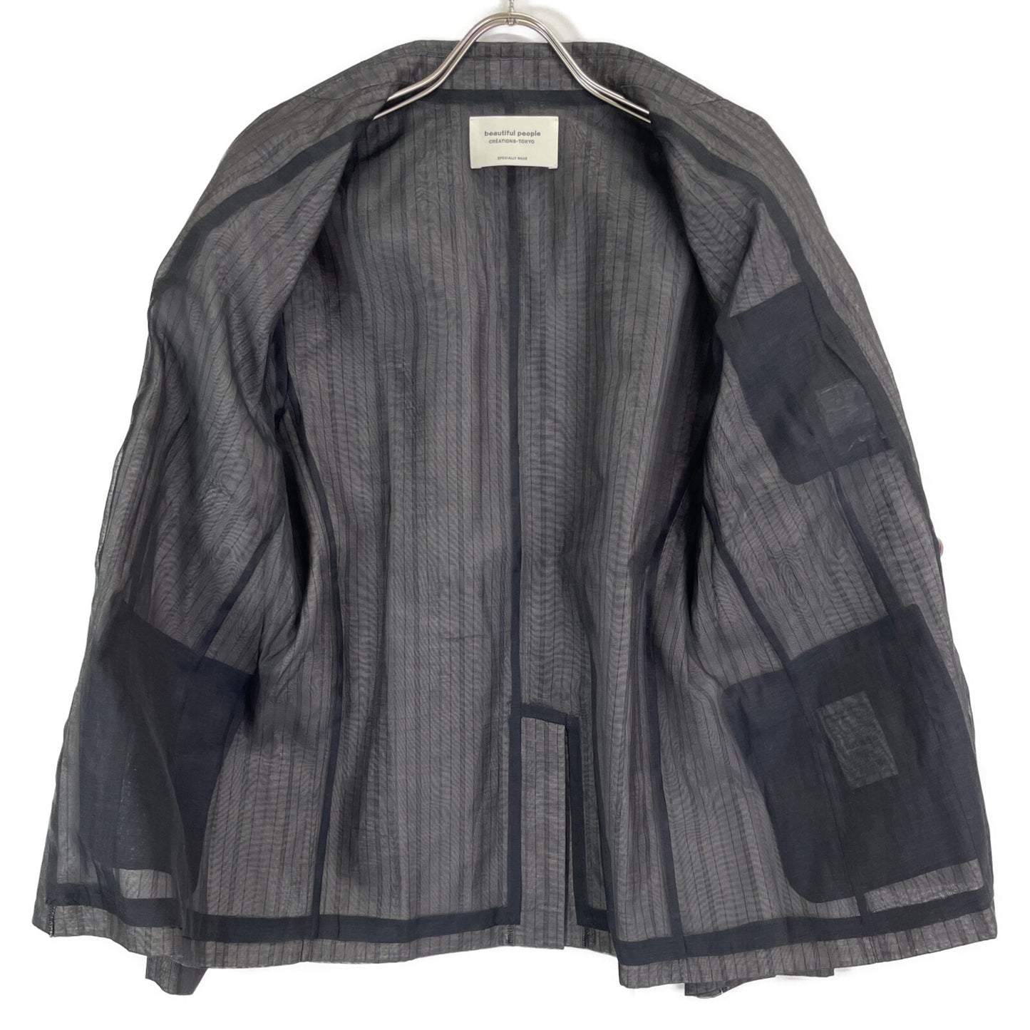 beautifulpeople ビューティフルピープル グレー オーガンジーストライプ コットンシルク ダブルフテーラード ジャケット 40