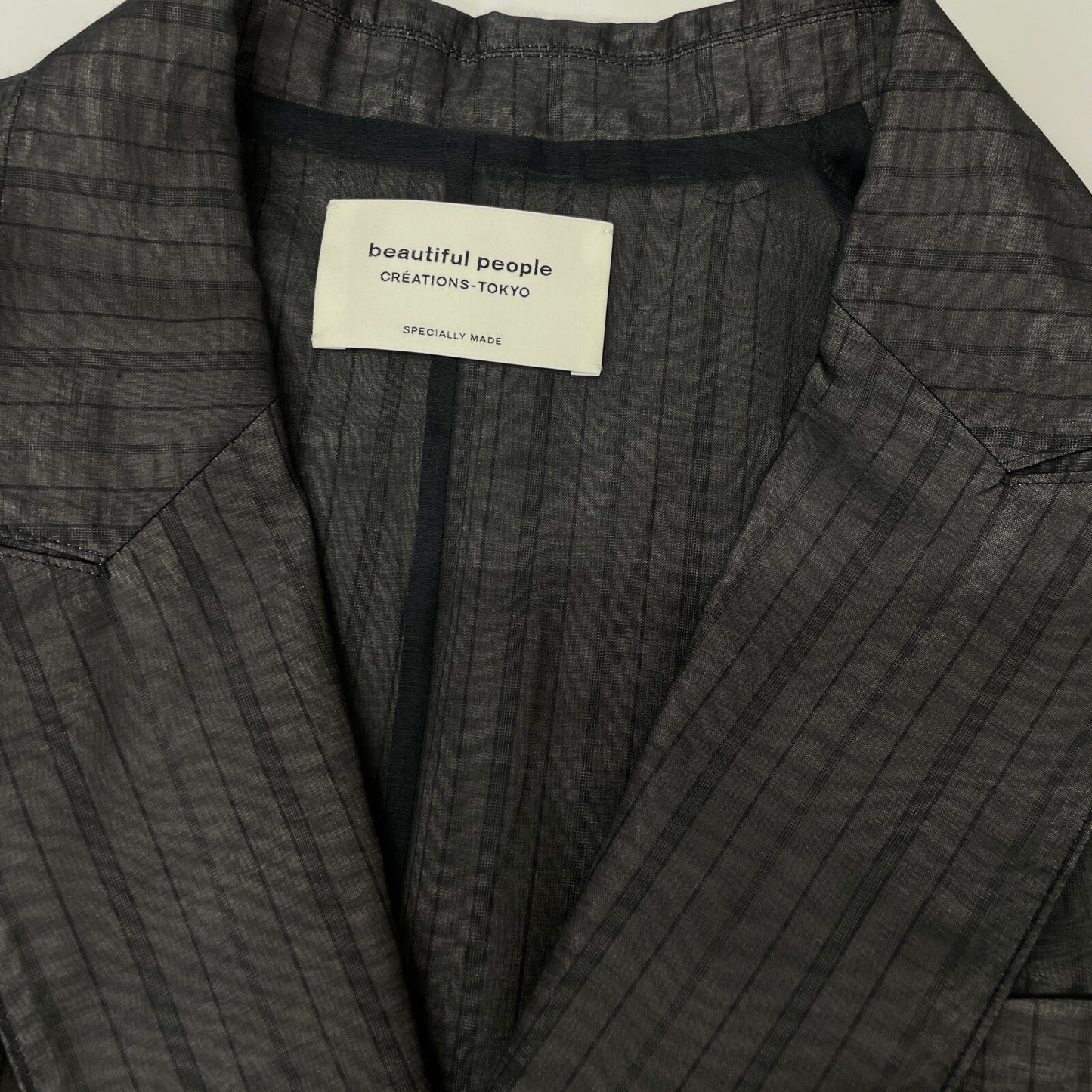 beautifulpeople ビューティフルピープル グレー オーガンジーストライプ コットンシルク ダブルフテーラード ジャケット 40