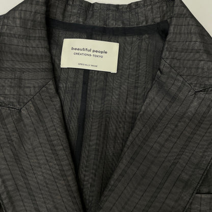 beautifulpeople ビューティフルピープル グレー オーガンジーストライプ コットンシルク ダブルフテーラード ジャケット 40