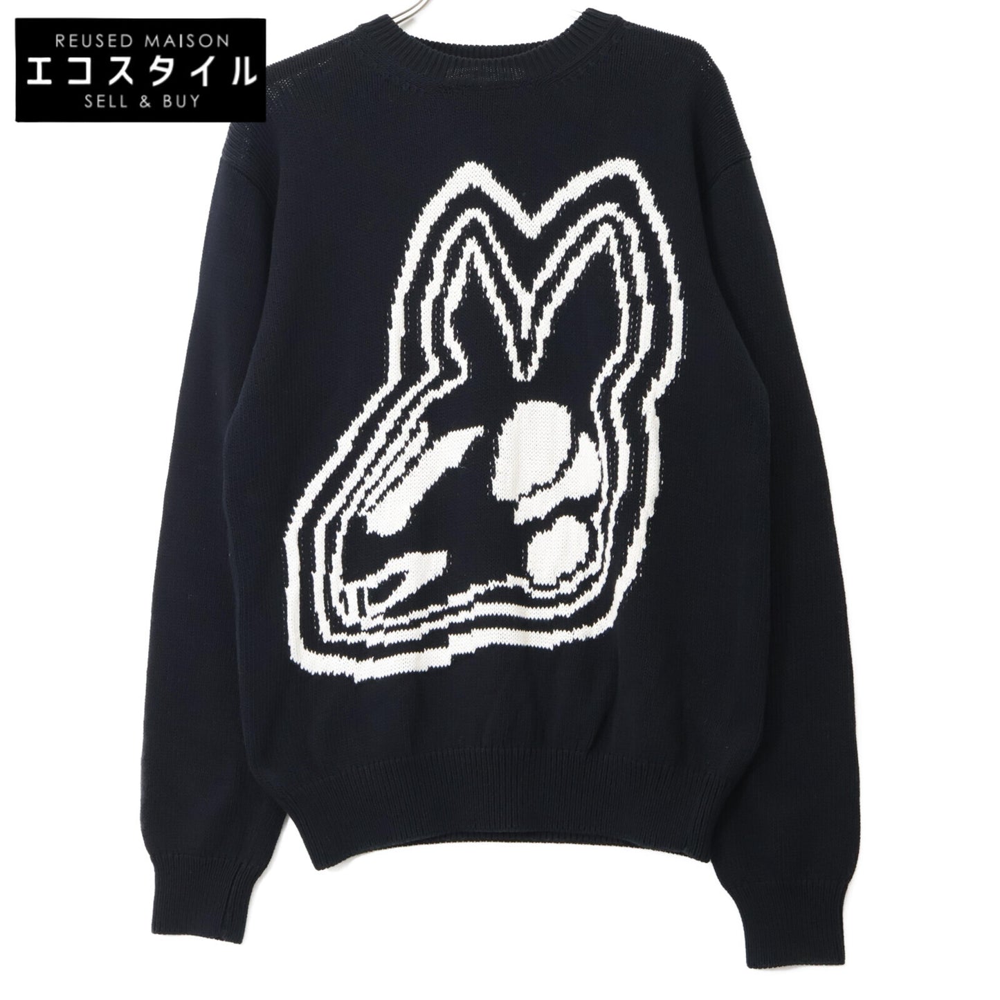 Alexander McQueen アレキサンダーマックイーン ﾌﾞﾗｯｸ ﾌﾛﾝﾄﾃﾞｻﾞｲﾝ ｺｯﾄﾝ100 ﾌﾟﾙｵｰﾊﾞｰﾆｯﾄ トップス M