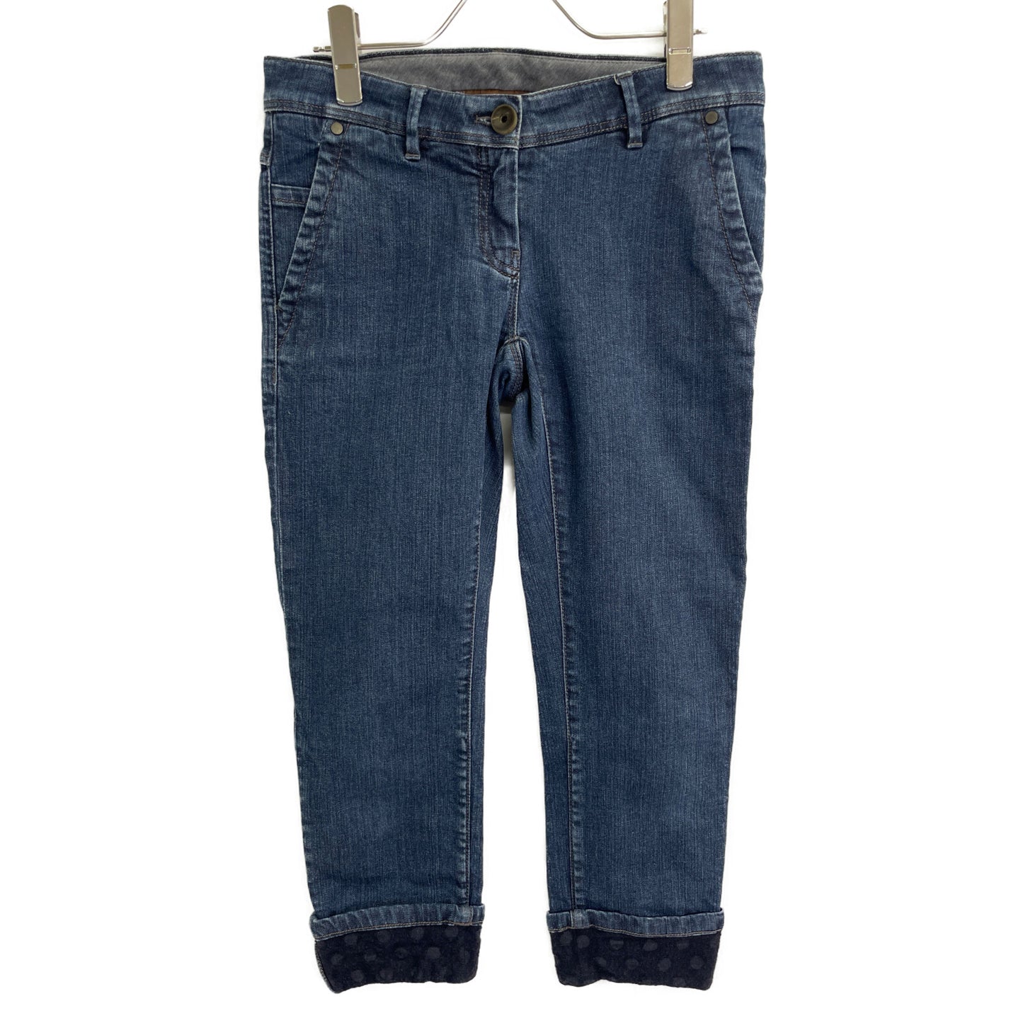 BRUNELLO CUCINELLI ブルネロクチネリ MPLI7P5090 ﾌﾞﾙｰ ｺｯﾄﾝ ﾛｰﾙｱｯﾌﾟ ﾃｰﾊﾟｰﾄﾞﾃﾞﾆﾑﾊﾟﾝﾂ ボトムス 38