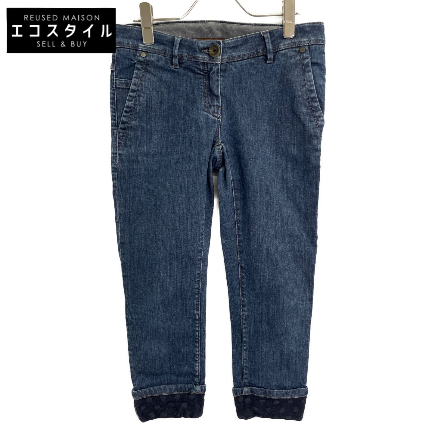 BRUNELLO CUCINELLI ブルネロクチネリ MPLI7P5090 ﾌﾞﾙｰ ｺｯﾄﾝ ﾛｰﾙｱｯﾌﾟ ﾃｰﾊﾟｰﾄﾞﾃﾞﾆﾑﾊﾟﾝﾂ ボトムス 38