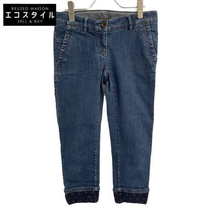 BRUNELLO CUCINELLI ブルネロクチネリ MPLI7P5090 ﾌﾞﾙｰ ｺｯﾄﾝ ﾛｰﾙｱｯﾌﾟ ﾃｰﾊﾟｰﾄﾞﾃﾞﾆﾑﾊﾟﾝﾂ ボトムス 38