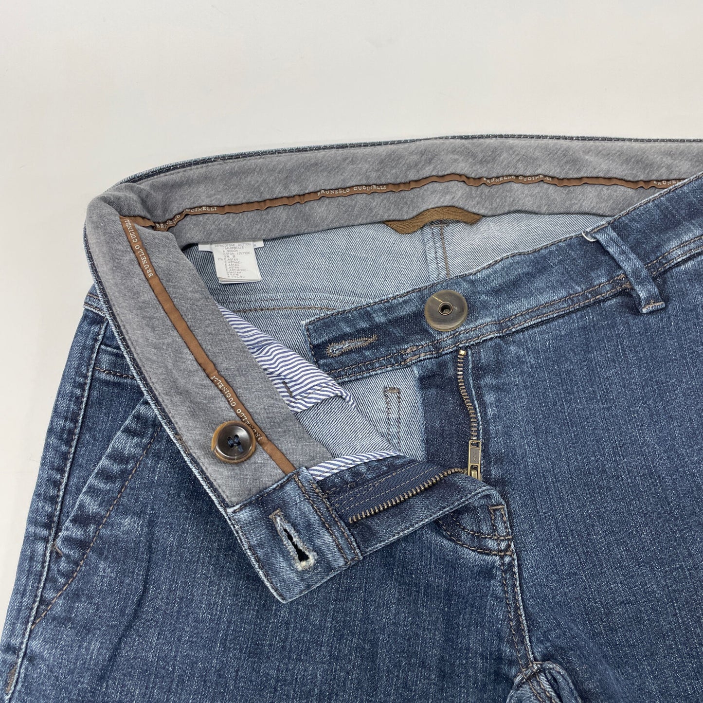 BRUNELLO CUCINELLI ブルネロクチネリ MPLI7P5090 ﾌﾞﾙｰ ｺｯﾄﾝ ﾛｰﾙｱｯﾌﾟ ﾃｰﾊﾟｰﾄﾞﾃﾞﾆﾑﾊﾟﾝﾂ ボトムス 38