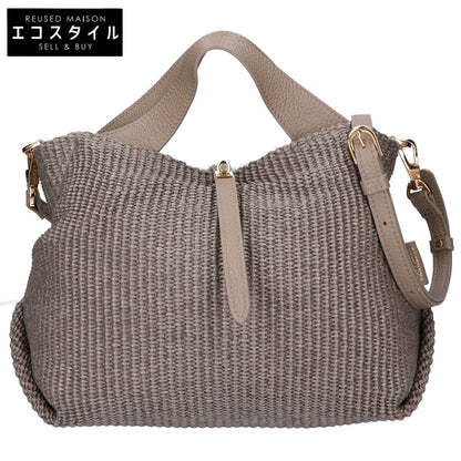 VIOLAd'ORO ヴィオラドーロ 【美品】ラフィアｘレザー 2WAYショルダ― ハンドバッグ