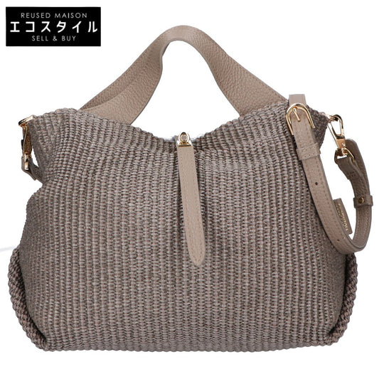 VIOLAd'ORO ヴィオラドーロ 【美品】ラフィアｘレザー 2WAYショルダ― ハンドバッグ