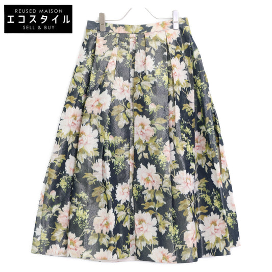 DRAWER ドゥロワー ﾌﾞﾗｯｸ系 ﾚｰﾖﾝ混 ﾌﾗﾜｰﾌﾟﾘﾝﾄﾀｯｸｽｶｰﾄ スカート 36