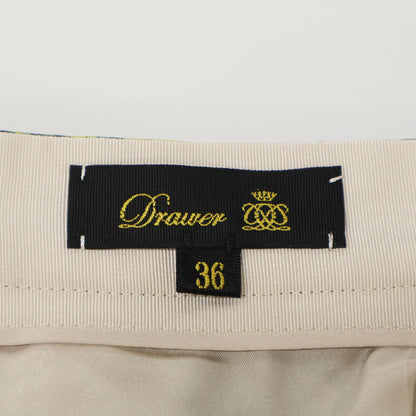 DRAWER ドゥロワー ﾌﾞﾗｯｸ系 ﾚｰﾖﾝ混 ﾌﾗﾜｰﾌﾟﾘﾝﾄﾀｯｸｽｶｰﾄ スカート 36