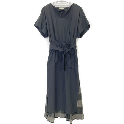 ADORE アドーア 531-8140516 ﾌﾞﾗｯｸ ｳﾞｨｽｺｰｽﾁｪｯｸ切替半袖ﾜﾝﾋﾟｰｽ ワンピース 38