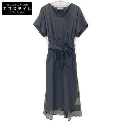 ADORE アドーア 531-8140516 ﾌﾞﾗｯｸ ｳﾞｨｽｺｰｽﾁｪｯｸ切替半袖ﾜﾝﾋﾟｰｽ ワンピース 38