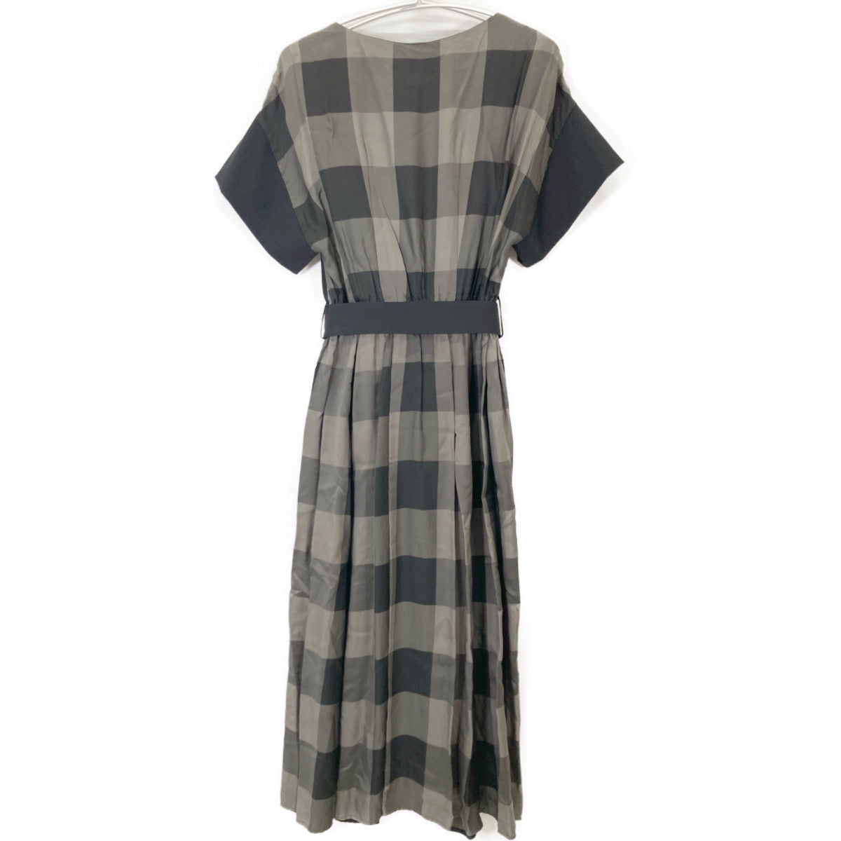 ADORE アドーア 531-8140516 ﾌﾞﾗｯｸ ｳﾞｨｽｺｰｽﾁｪｯｸ切替半袖ﾜﾝﾋﾟｰｽ ワンピース 38