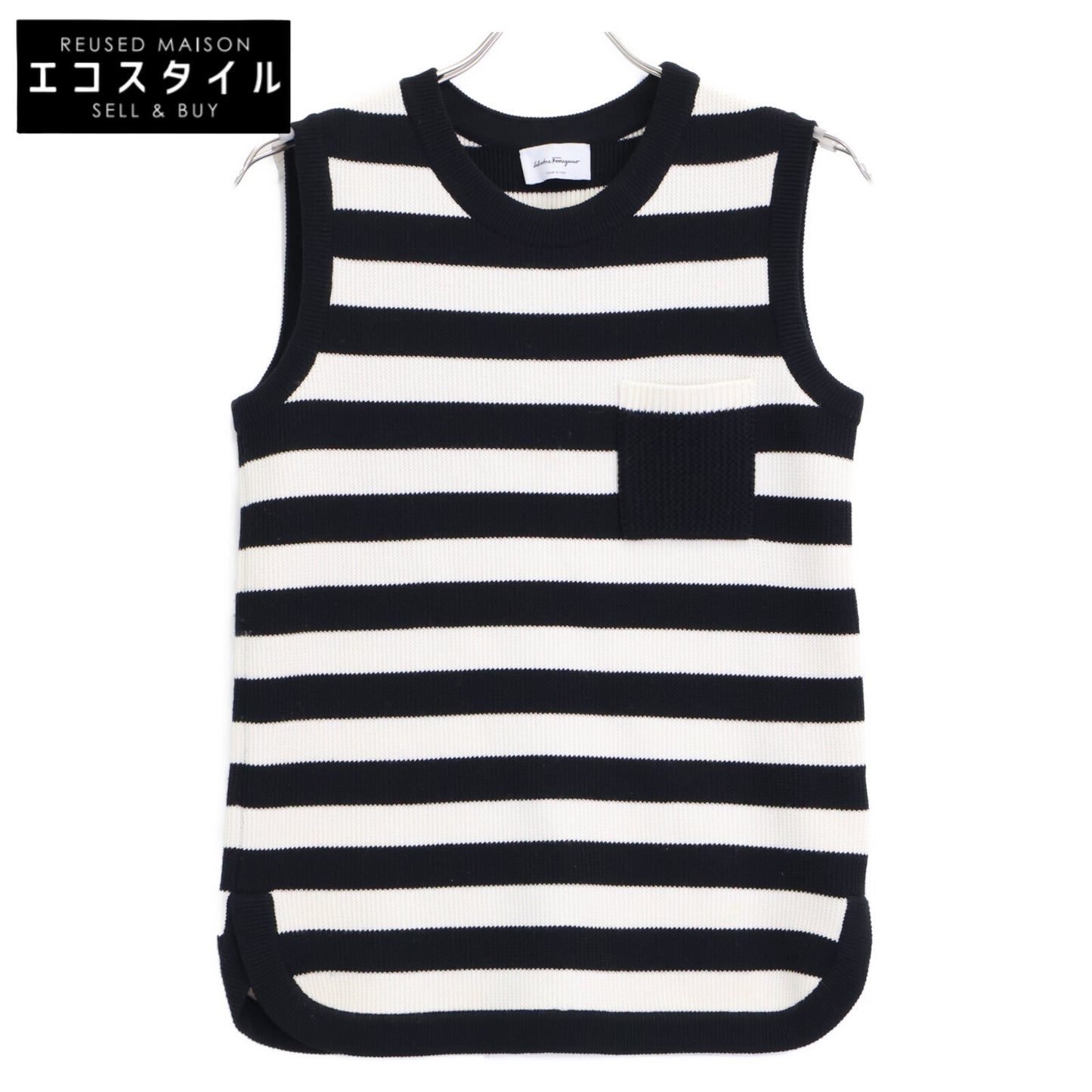 Salvatore Ferragamo サルヴァトーレフェラガモ 【美品/国内正規】ボーダー 胸ポケット付 ニット ベスト S