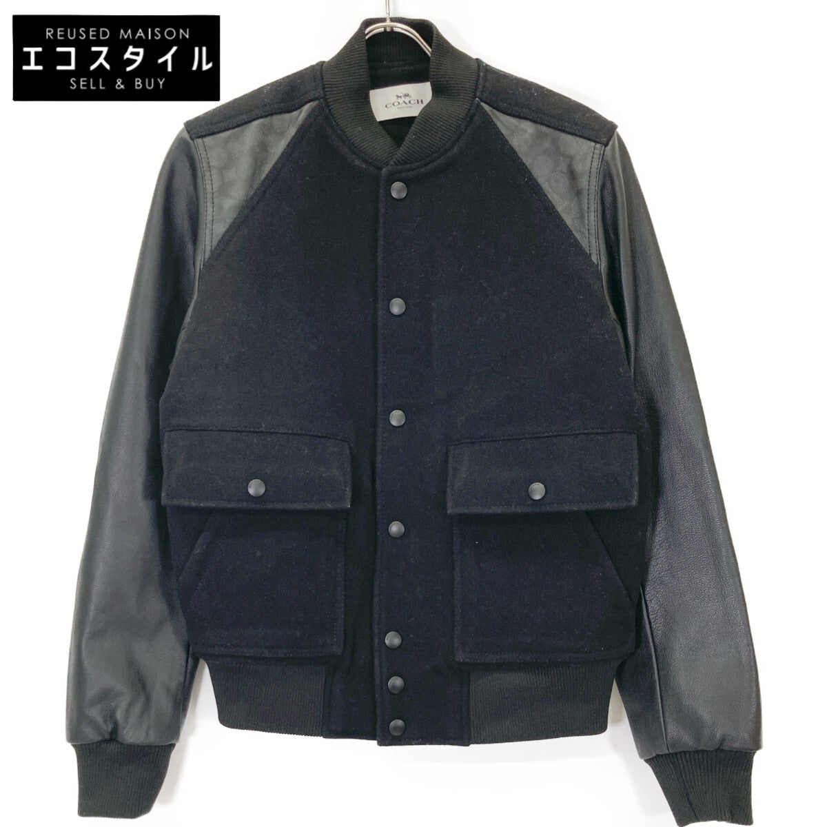 COACH コーチ F78473 ﾌﾞﾗｯｸ ｳｰﾙ×ﾚｻﾞｰ ｼｸﾞﾈﾁｬｰﾌﾞﾙｿﾞﾝｼﾞｬｹｯﾄ ジャケット XS