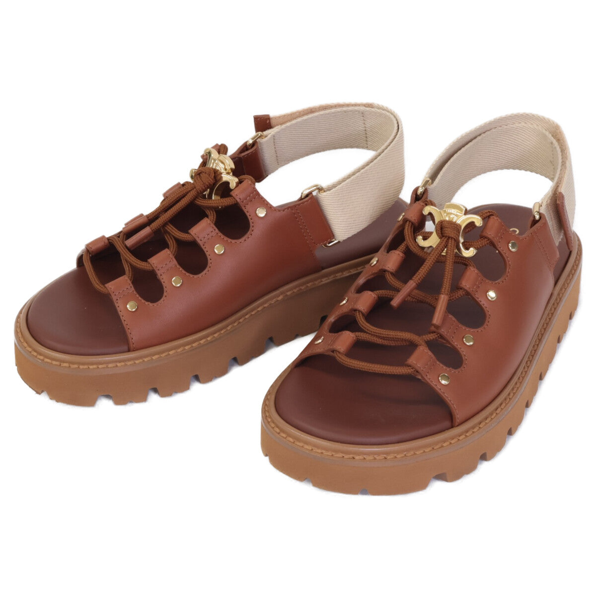 CELINE セリーヌ 【美品】ビリー チャンキーサンダル カーフスキン & テキスタイル シューズ 36