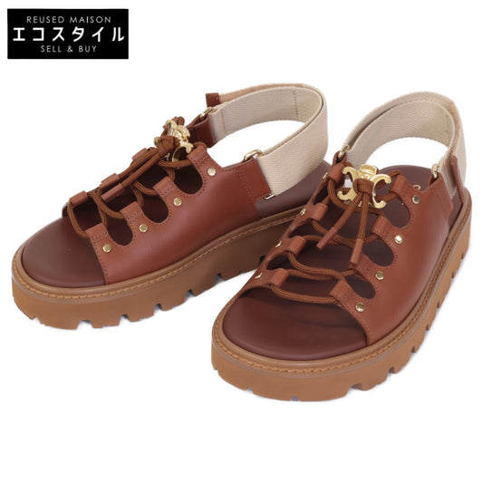 CELINE セリーヌ 【美品】ビリー チャンキーサンダル カーフスキン & テキスタイル シューズ 36