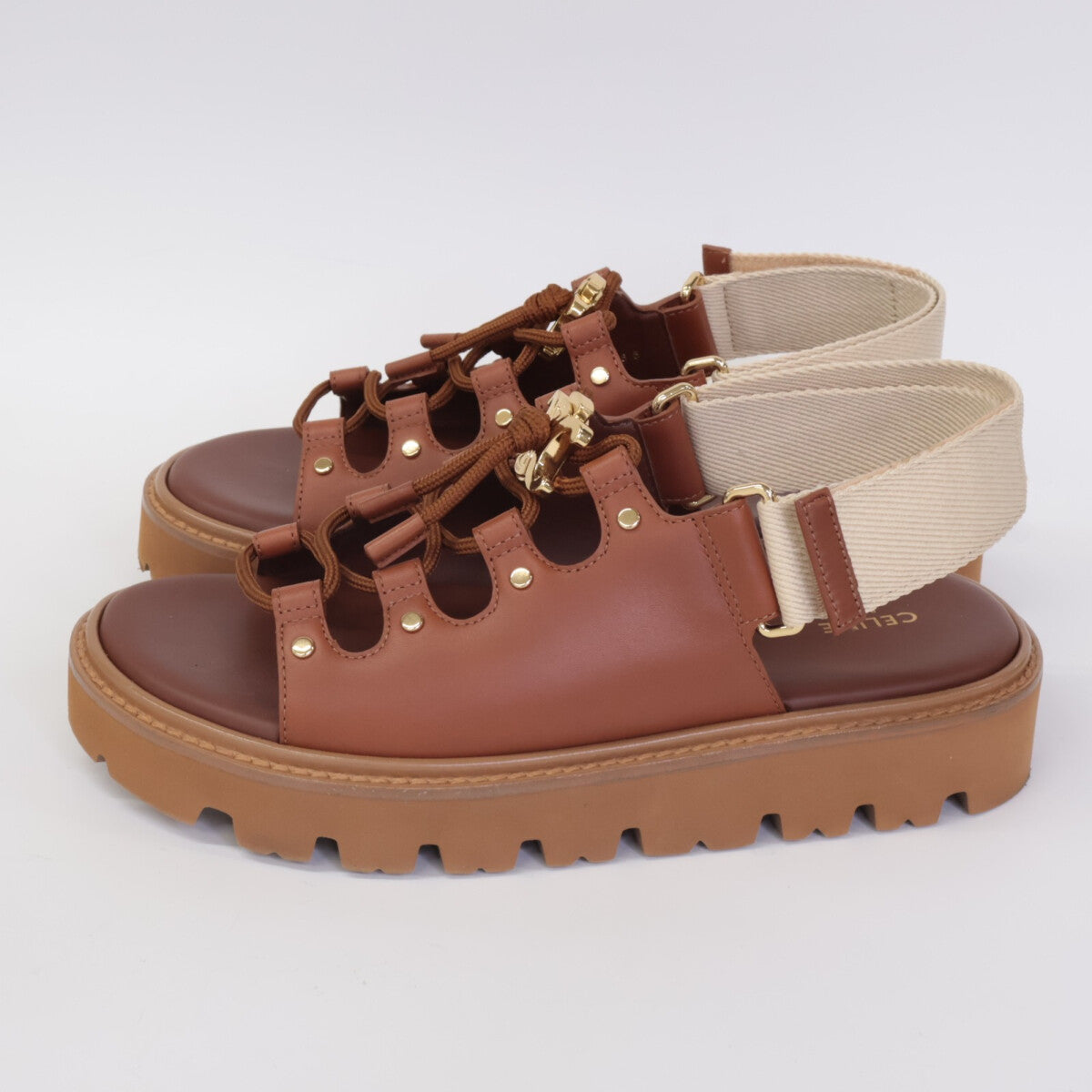 CELINE セリーヌ 【美品】ビリー チャンキーサンダル カーフスキン & テキスタイル シューズ 36