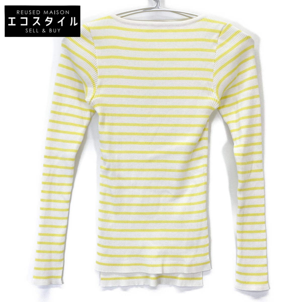 AURALEE オーラリー 【ﾛﾝﾊｰﾏﾝ別注】23SS ﾎﾜｲﾄ×ｲｴﾛｰ Giza Boat Neck Pullover ｶｯﾄｿｰ トップス 0