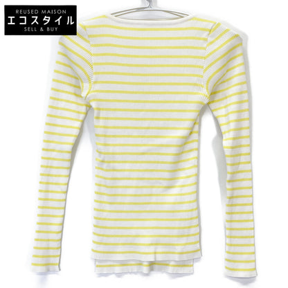 AURALEE オーラリー 【ﾛﾝﾊｰﾏﾝ別注】23SS ﾎﾜｲﾄ×ｲｴﾛｰ Giza Boat Neck Pullover ｶｯﾄｿｰ トップス 0