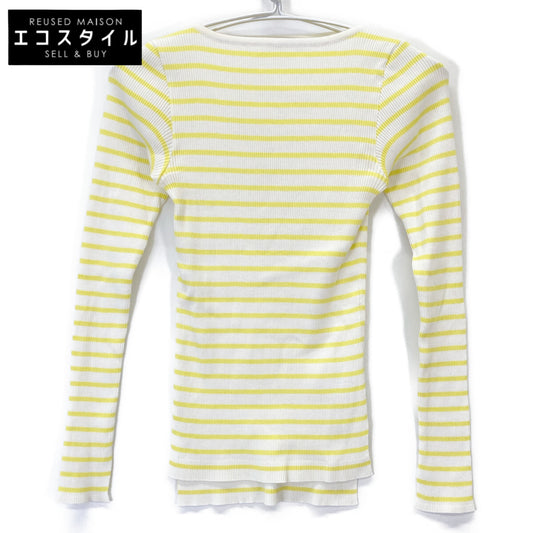 AURALEE オーラリー 【ﾛﾝﾊｰﾏﾝ別注】23SS ﾎﾜｲﾄ×ｲｴﾛｰ Giza Boat Neck Pullover ｶｯﾄｿｰ トップス 0