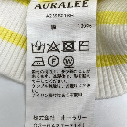 AURALEE オーラリー 【ﾛﾝﾊｰﾏﾝ別注】23SS ﾎﾜｲﾄ×ｲｴﾛｰ Giza Boat Neck Pullover ｶｯﾄｿｰ トップス 0