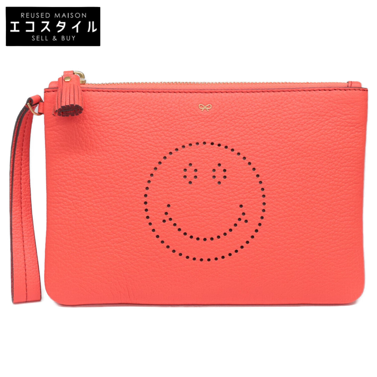 Anya Hindmarch アニヤ ハインドマーチ 【美品】ZIP TOP POUCH SMILEY パンチングスマイル ジップトップ ポーチ