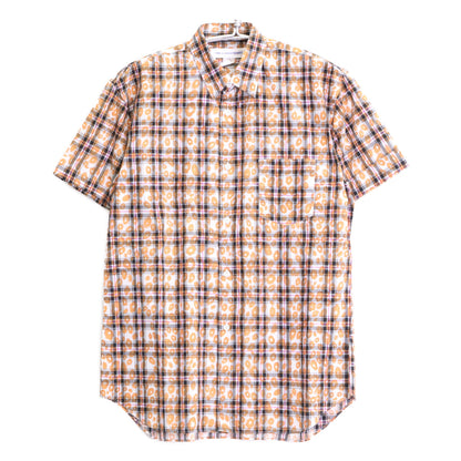 COMME des GARCONS SHIRT コムデギャルソンシャツ S20031 ｵﾚﾝｼﾞ ｺｯﾄﾝ ﾁｪｯｸ×ﾚｵﾊﾟｰﾄﾞ ｼｮｰﾄｽﾘｰﾌﾞｼｬﾂ トップス M