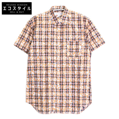 COMME des GARCONS SHIRT コムデギャルソンシャツ S20031 ｵﾚﾝｼﾞ ｺｯﾄﾝ ﾁｪｯｸ×ﾚｵﾊﾟｰﾄﾞ ｼｮｰﾄｽﾘｰﾌﾞｼｬﾂ トップス M