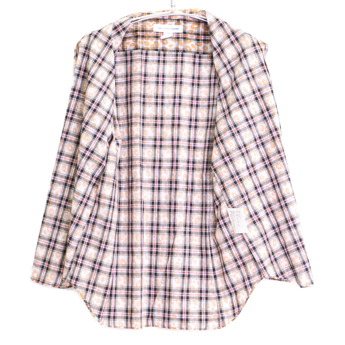 COMME des GARCONS SHIRT コムデギャルソンシャツ S20031 ｵﾚﾝｼﾞ ｺｯﾄﾝ ﾁｪｯｸ×ﾚｵﾊﾟｰﾄﾞ ｼｮｰﾄｽﾘｰﾌﾞｼｬﾂ トップス M