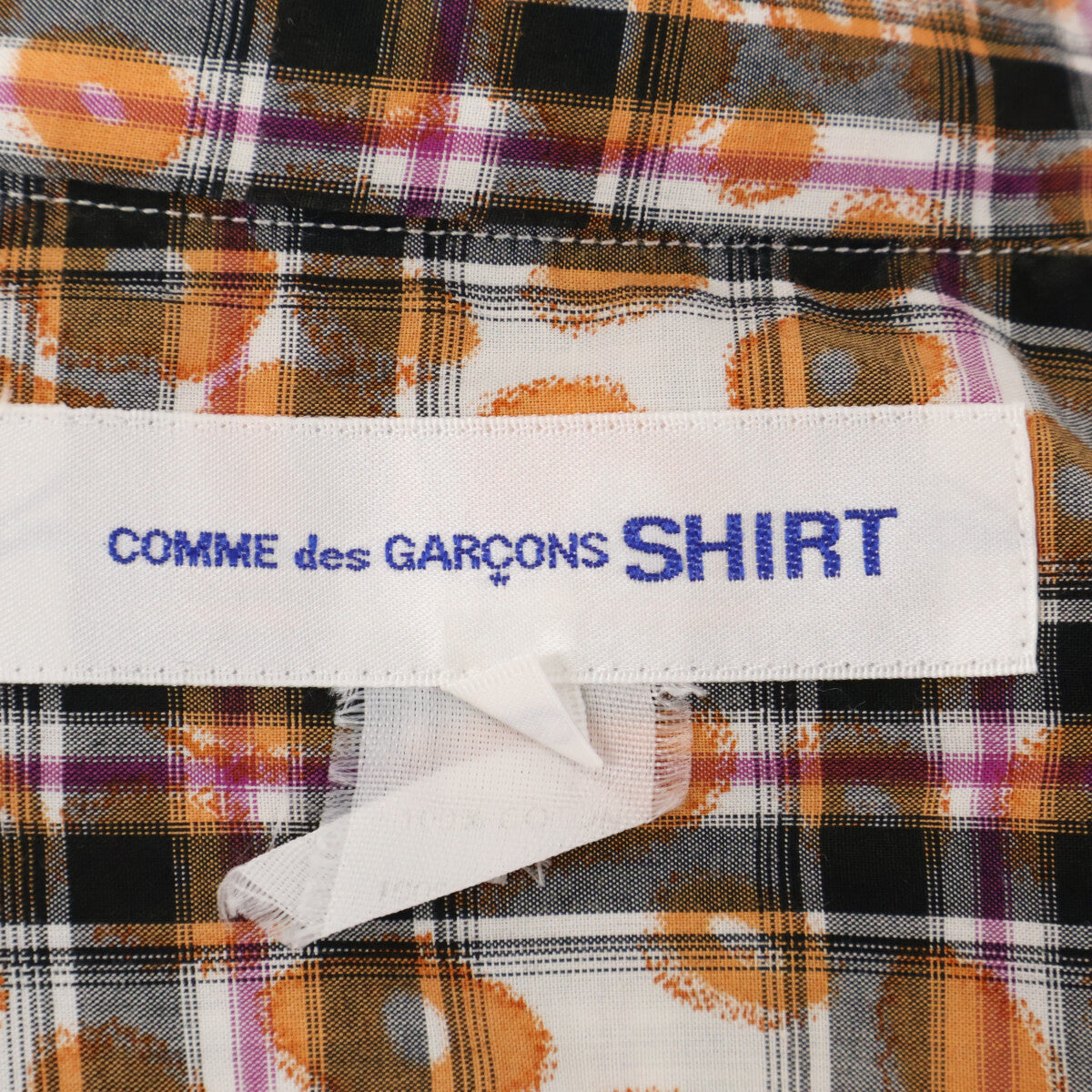 COMME des GARCONS SHIRT コムデギャルソンシャツ S20031 ｵﾚﾝｼﾞ ｺｯﾄﾝ ﾁｪｯｸ×ﾚｵﾊﾟｰﾄﾞ ｼｮｰﾄｽﾘｰﾌﾞｼｬﾂ トップス M