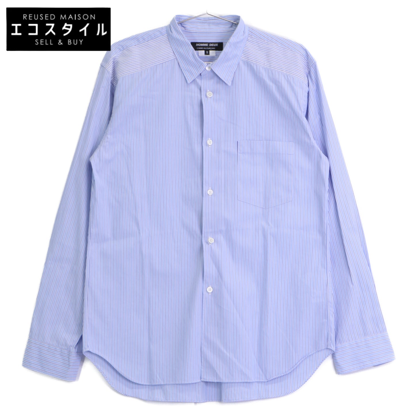 COMMEdesGARCONS HOMME DEUX コムデギャルソンオムドゥ DN-B053 ﾌﾞﾙｰ ｺｯﾄﾝ ﾚｷﾞｭﾗｰｶﾗｰﾛﾝｸﾞｽﾘｰﾌﾞｽﾄﾗｲﾌﾟｼｬﾂ トップス M