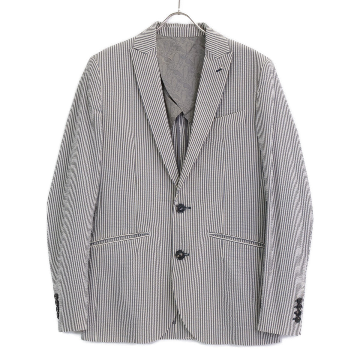 1piu1uguale3 ウノピゥウノウグァーレトレ MRB552 ﾌﾞﾙｰ×ﾎﾜｲﾄ ｽﾄﾗｲﾌﾟｼｱｻｯｶｰｼﾝｸﾞﾙﾌﾞﾚｽﾄｼﾞｬｹｯﾄ ジャケット V