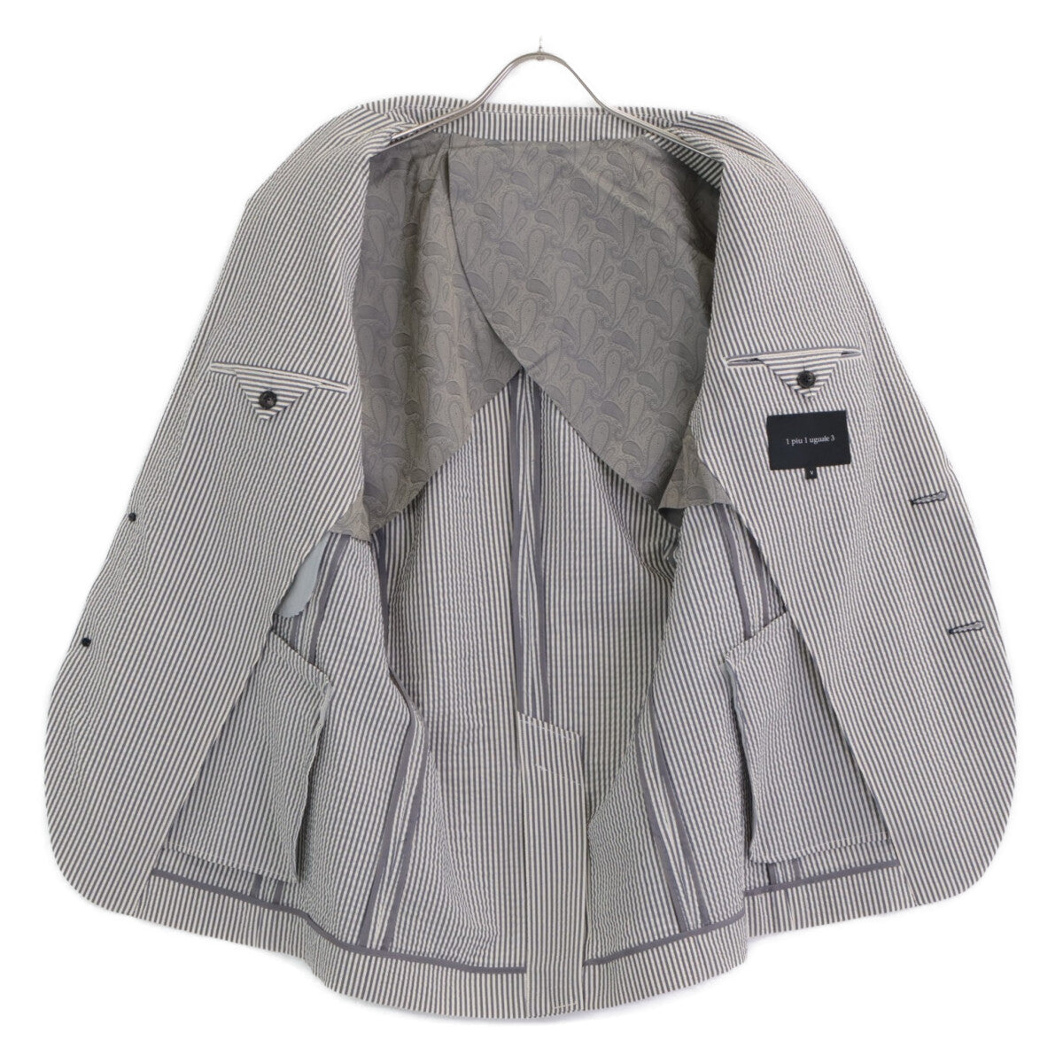 1piu1uguale3 ウノピゥウノウグァーレトレ MRB552 ﾌﾞﾙｰ×ﾎﾜｲﾄ ｽﾄﾗｲﾌﾟｼｱｻｯｶｰｼﾝｸﾞﾙﾌﾞﾚｽﾄｼﾞｬｹｯﾄ ジャケット V