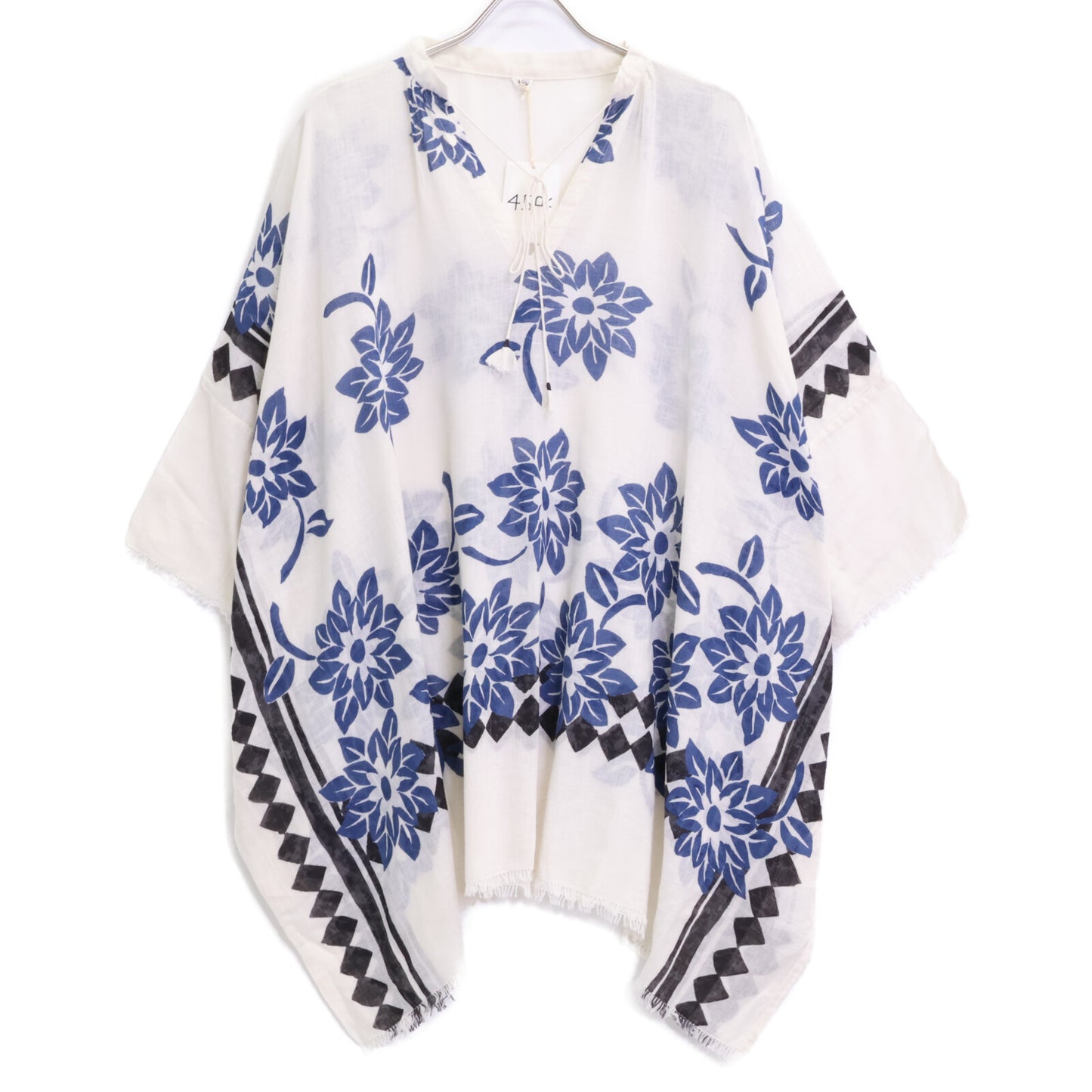 45R フォーティファイブ アール 5041024 ﾎﾜｲﾄ×ﾌﾞﾙｰ ｶﾞｰｾﾞのUMiiﾛﾊｽﾄｰﾙﾎﾟﾝﾁｮ トップス O