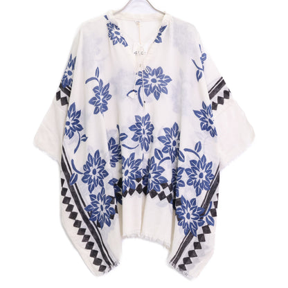 45R フォーティファイブ アール 5041024 ﾎﾜｲﾄ×ﾌﾞﾙｰ ｶﾞｰｾﾞのUMiiﾛﾊｽﾄｰﾙﾎﾟﾝﾁｮ トップス O