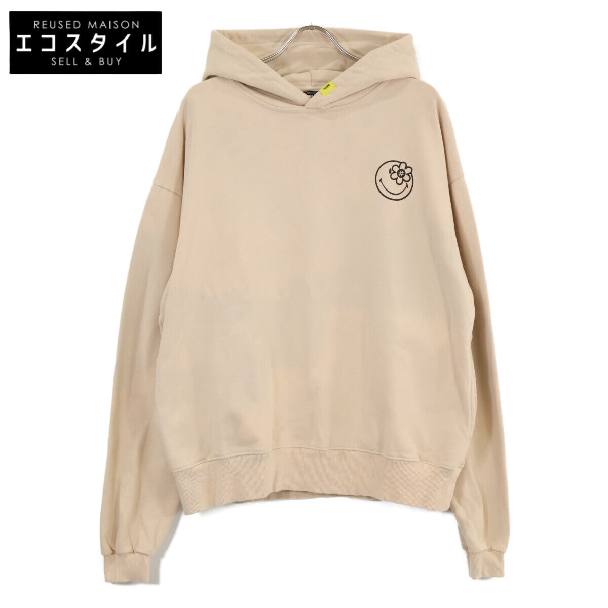 WATER THE PLANT ウォーターザプラント ﾍﾞｰｼﾞｭ ｺｯﾄﾝ ｽﾏｲﾘｰﾛｺﾞ ﾊﾞｯｸﾌﾟﾘﾝﾄ ｽｳｪｯﾄﾌｰﾃﾞｨﾌﾟﾙｵｰﾊﾞｰ トップス M