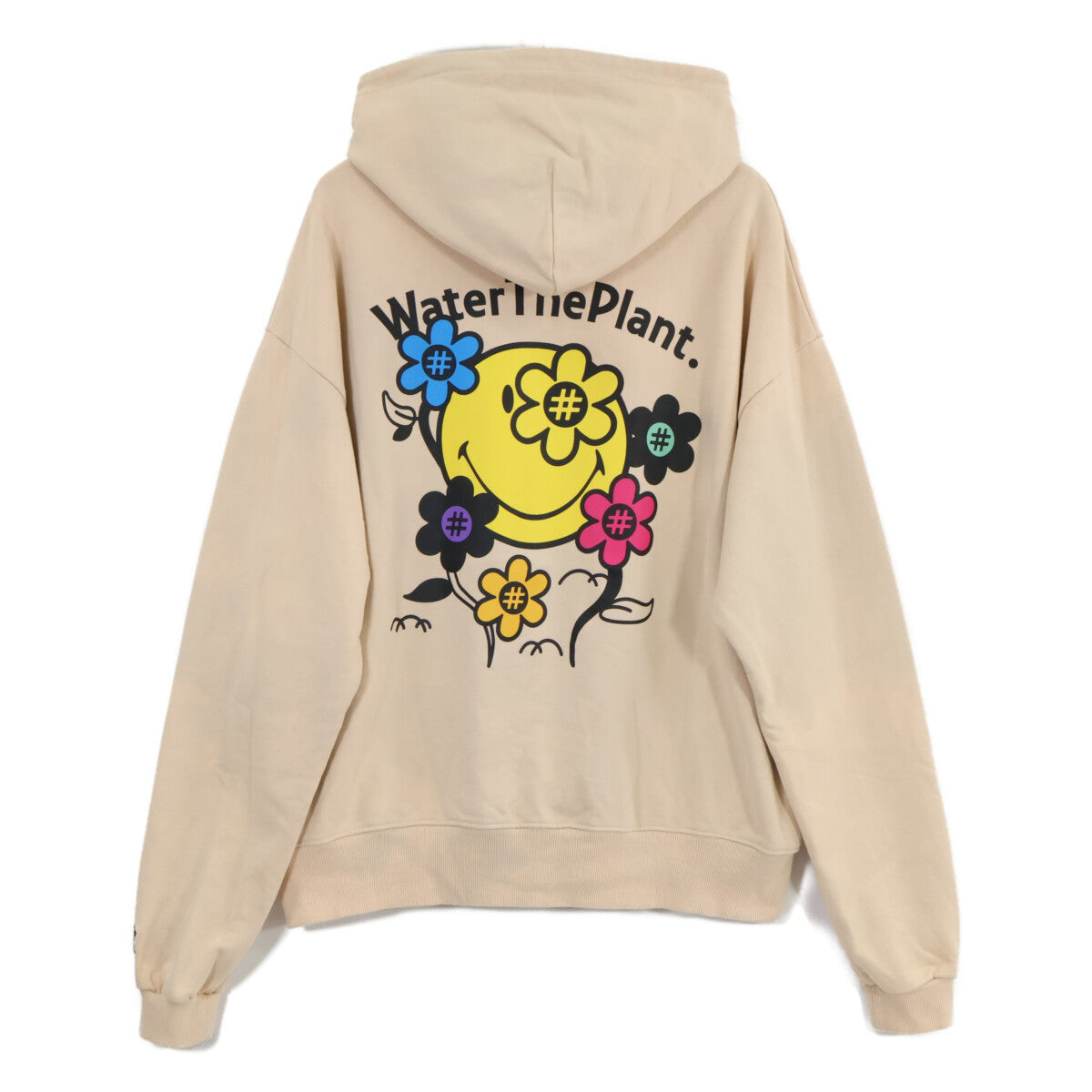 WATER THE PLANT ウォーターザプラント ﾍﾞｰｼﾞｭ ｺｯﾄﾝ ｽﾏｲﾘｰﾛｺﾞ ﾊﾞｯｸﾌﾟﾘﾝﾄ ｽｳｪｯﾄﾌｰﾃﾞｨﾌﾟﾙｵｰﾊﾞｰ トップス M