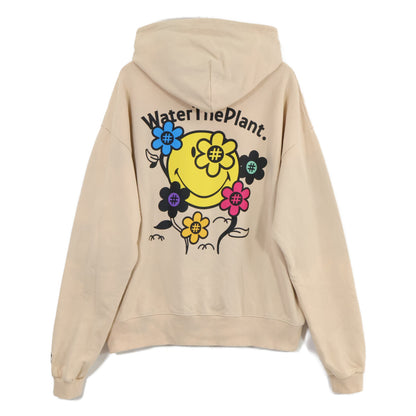 WATER THE PLANT ウォーターザプラント ﾍﾞｰｼﾞｭ ｺｯﾄﾝ ｽﾏｲﾘｰﾛｺﾞ ﾊﾞｯｸﾌﾟﾘﾝﾄ ｽｳｪｯﾄﾌｰﾃﾞｨﾌﾟﾙｵｰﾊﾞｰ トップス M