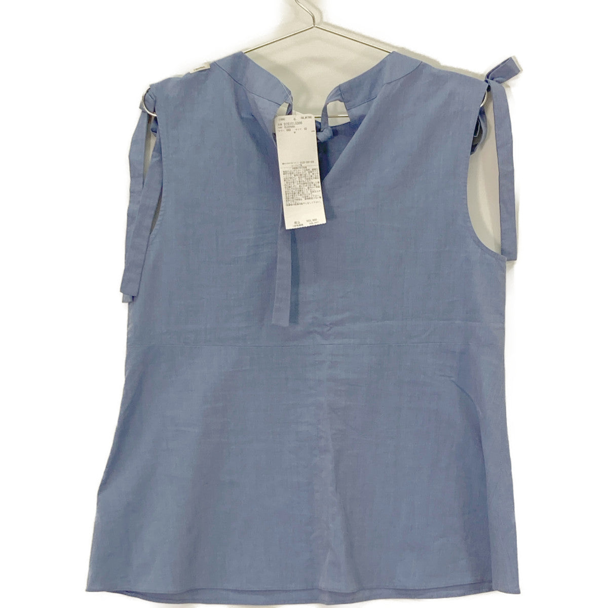 S MaxMara エスマックスマーラ 9161015306 ELEONORA ﾌﾞﾙｰ ｺｯﾄﾝ ﾘﾎﾞﾝﾃﾞｻﾞｲﾝ ﾉｰｽﾘｰﾌﾞﾌﾞﾗｳｽ トップス 42