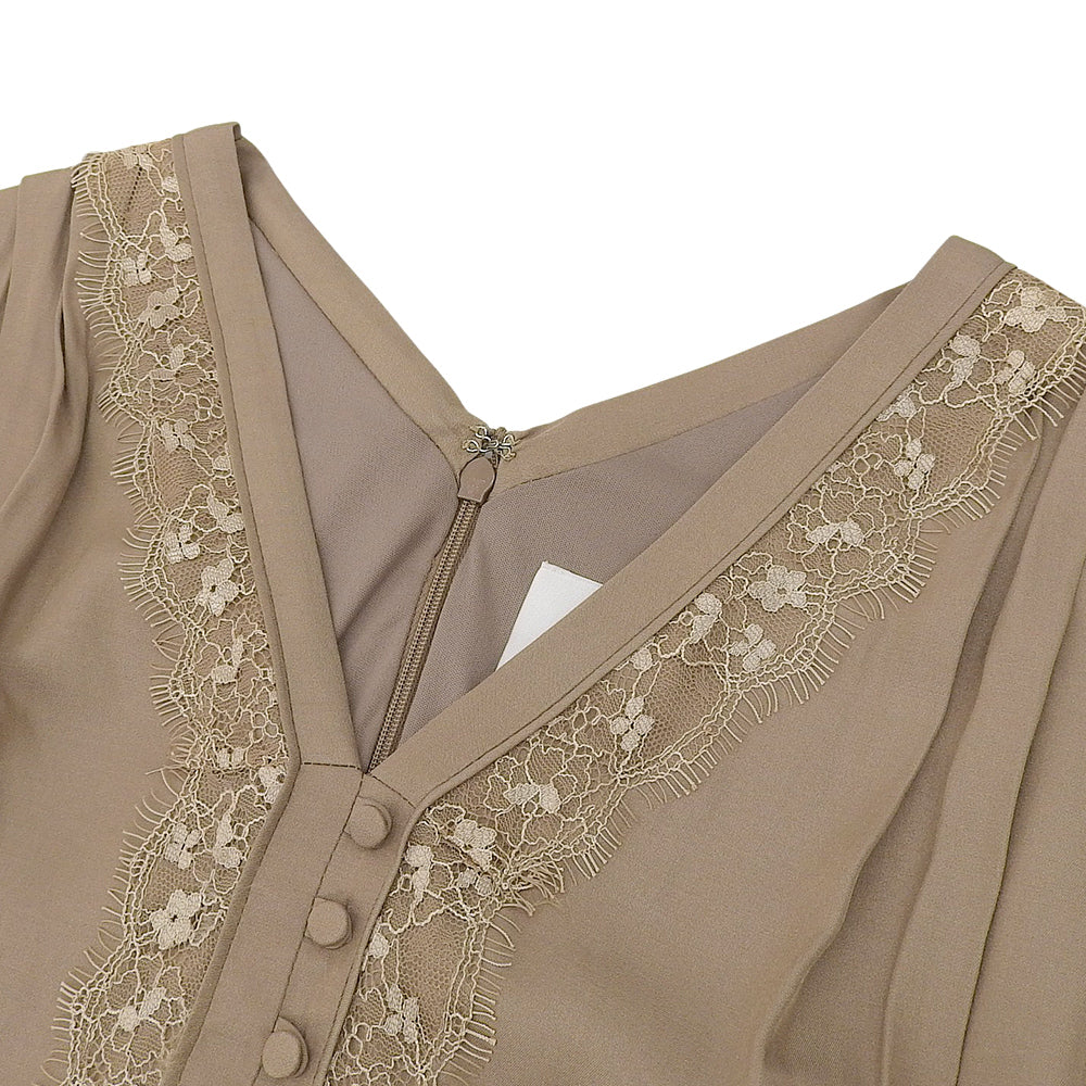 AMERI アメリ FLARE SATIN DRESS ワンピース レディース ベージュ S ワンピース S