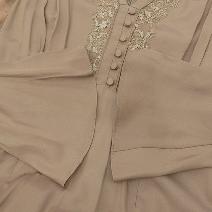 AMERI アメリ FLARE SATIN DRESS ワンピース レディース ベージュ S ワンピース S