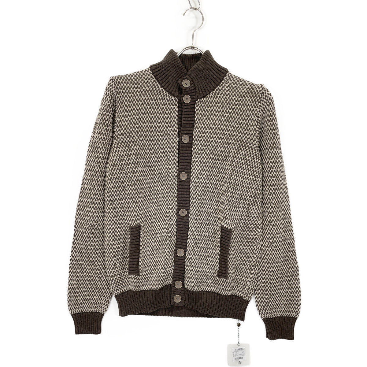 ZANONE ザノーネ ﾍﾞｰｼﾞｭ×ﾌﾞﾗｳﾝ ｺｯﾄﾝﾘﾈﾝ CHIOTO ｽﾀﾝﾄﾞｶﾗｰﾆｯﾄ ｶｰﾃﾞｨｶﾞﾝ トップス 48