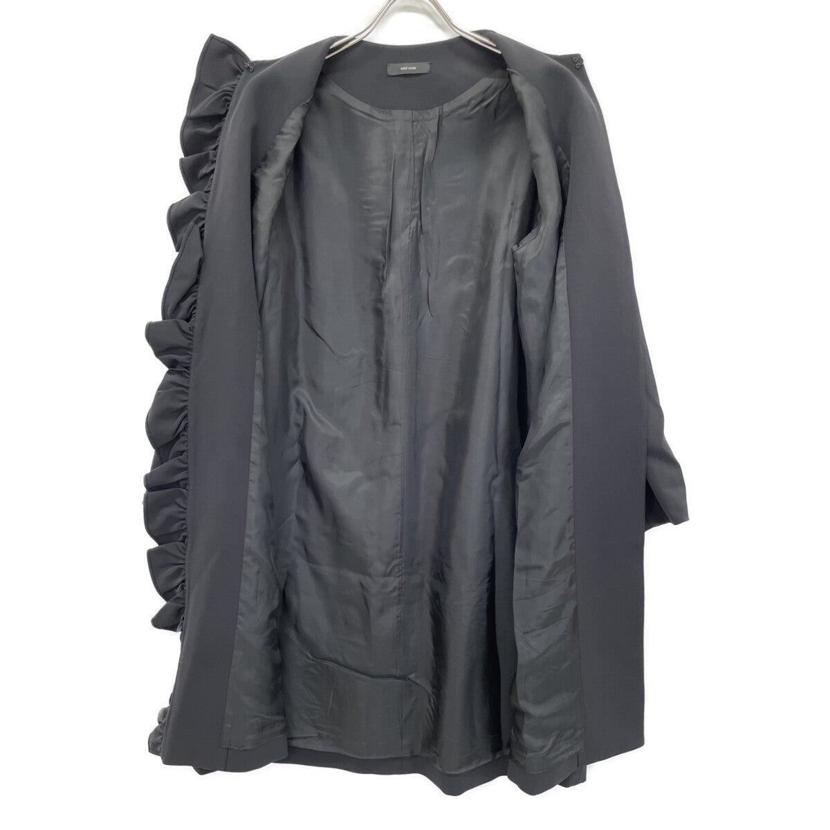 YOKOCHAN ヨーコチャン YCC-122-173 22AW ﾌﾞﾗｯｸ ﾍﾞﾙﾃｯﾄﾞﾌﾘﾙﾌﾛﾝﾄﾗｯﾌﾙｺｰﾄ コート 36