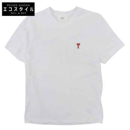 AMI PARIS アミパリス 美品 コットン ワンポイントロゴ Tシャツ トップス メンズ 白 ホワイト M トップス M