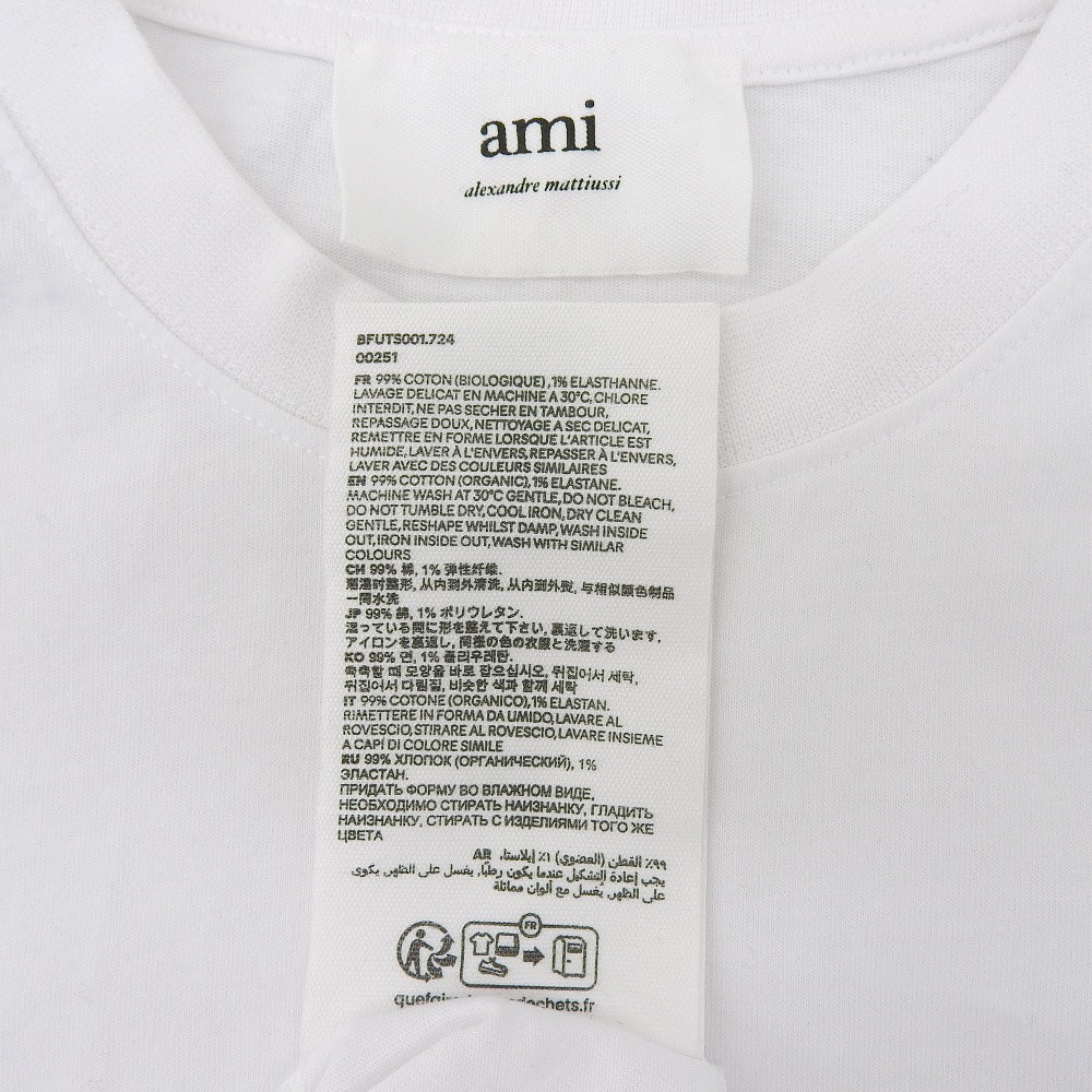 AMI PARIS アミパリス 美品 コットン ワンポイントロゴ Tシャツ トップス メンズ 白 ホワイト M トップス M
