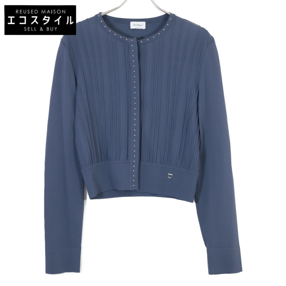 Salvatore Ferragamo サルヴァトーレフェラガモ 0718924 ﾈｲﾋﾞｰ ﾚｰﾖﾝ×ﾅｲﾛﾝ ｶﾞﾝﾁｰﾆﾁｬｰﾑ ｽﾀｯｽﾞﾃﾞｻﾞｲﾝｶｰﾃﾞｨｶﾞﾝ トップス M