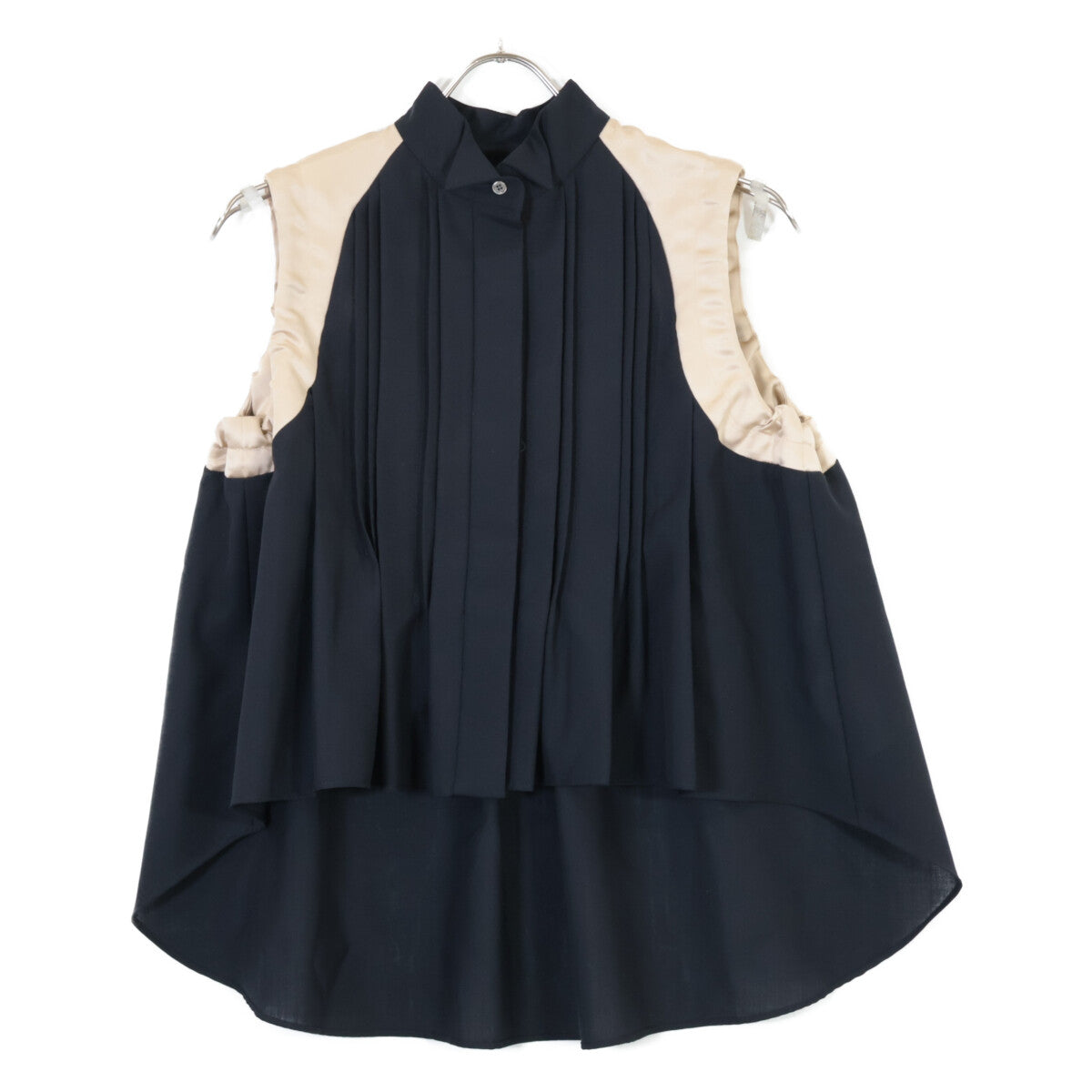 sacai サカイ 22-06039 22SS ﾌﾞﾗｯｸ Suiting Mix Shirt ﾉｰｽﾘｰﾌﾞｼｬﾂﾌﾞﾗｳｽ トップス 1