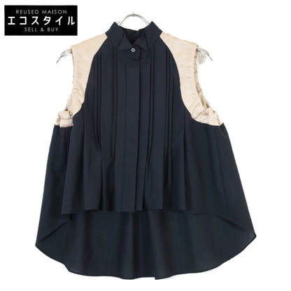 sacai サカイ 22-06039 22SS ﾌﾞﾗｯｸ Suiting Mix Shirt ﾉｰｽﾘｰﾌﾞｼｬﾂﾌﾞﾗｳｽ トップス 1