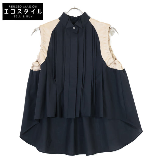 sacai サカイ 22-06039 22SS ﾌﾞﾗｯｸ Suiting Mix Shirt ﾉｰｽﾘｰﾌﾞｼｬﾂﾌﾞﾗｳｽ トップス 1