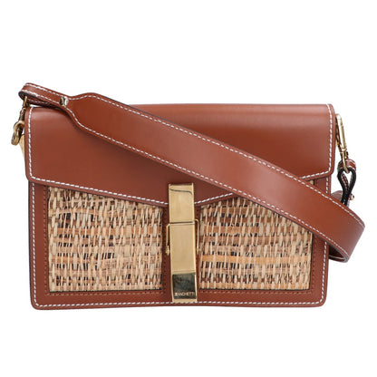 ZANCHETTI ザンケッティ 【美品】ラフィアｘレザー クリップ ショルダーバッグ