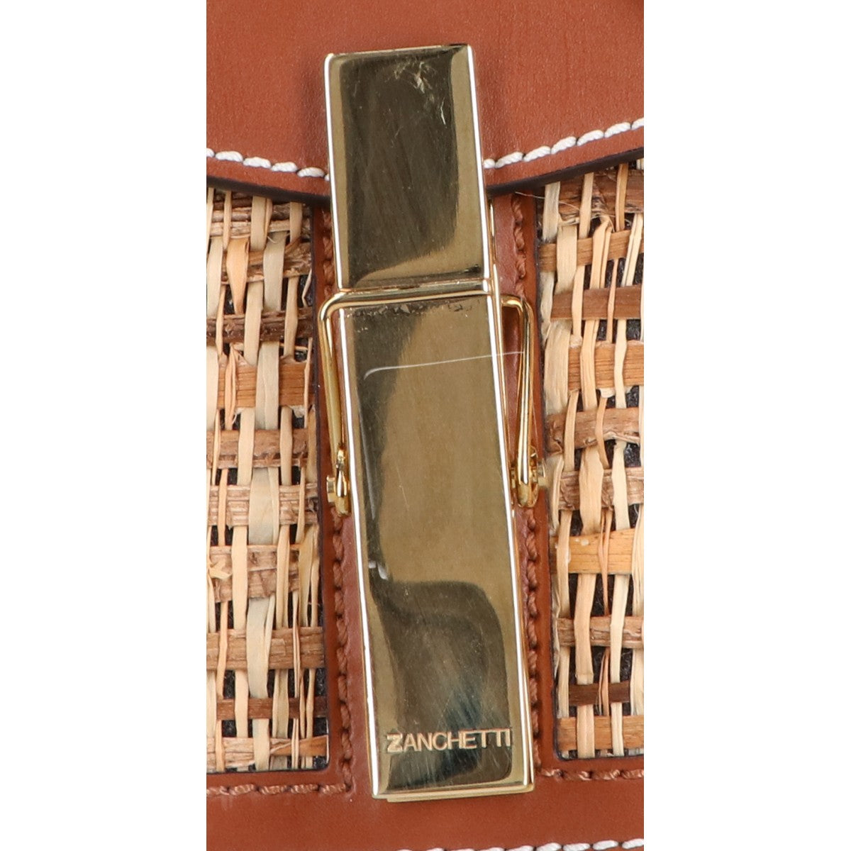 ZANCHETTI ザンケッティ 【美品】ラフィアｘレザー クリップ ショルダーバッグ